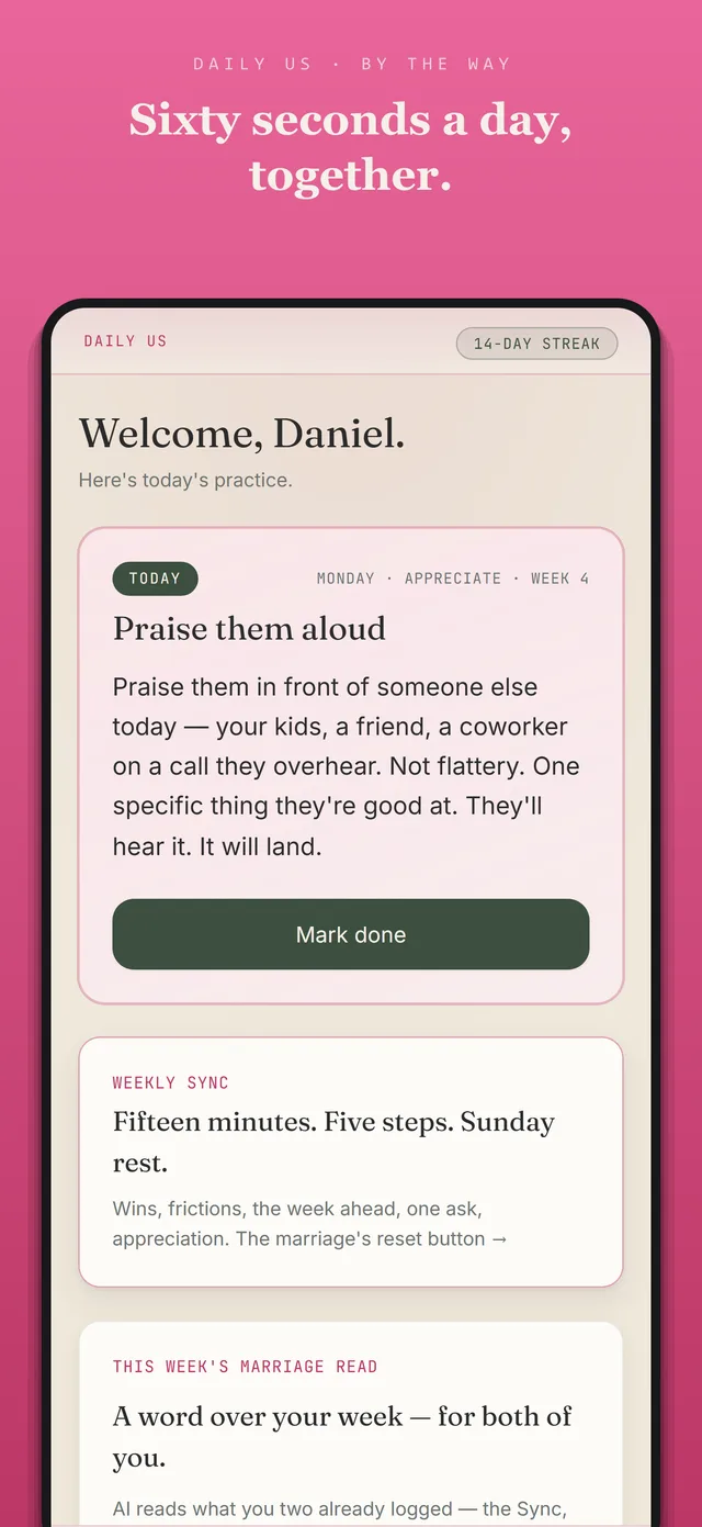 Daily Us on iPhone — one practice a day for your marriage